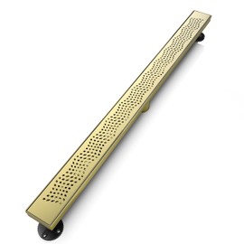 WEBANG 36 Inch Linear Shower Drain Rectangular Floor Drain with Accessories Wave-Hole Pattern Cover Grate Removable SUS304 Stainless Steel CUPC Certified Brushed Gold