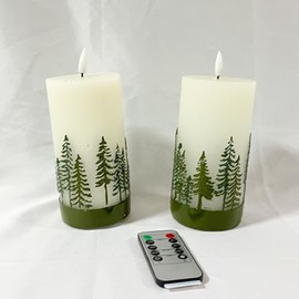 Crystal Club Christmas Tree Flameless Candles, Battery-Powered LED Pillar Candle with Remote, 3D Flickering & Real Wax Embossed Holiday Candles for Fireplace, Tabletop, Christmas Decor