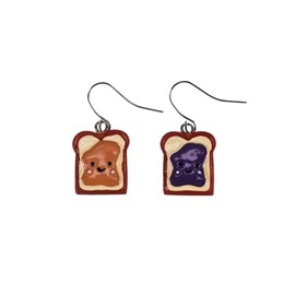 Peanut Butter and Jelly Toast Drop Earrings, Cute Food Jewelry, Dangle Hook Style