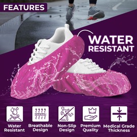 Premium Disposable Boot & Shoe Covers Booties | 100 Pack | Durable, Non-Slip, Non-Toxic, Water Resistant, Recyclable Protectors for Indoor & Outdoor | Large Size Fits Most Shoes (Pink)