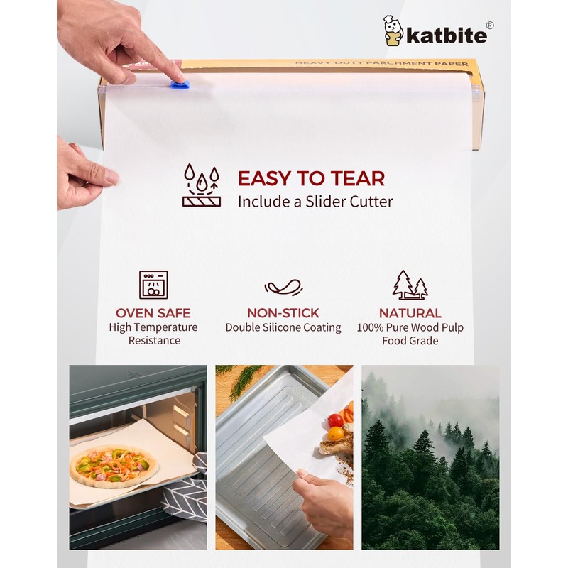 Katbite Parchment Paper Roll for Baking, 2 Pack of 15