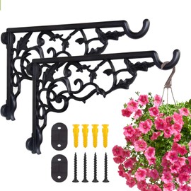 Fashion&cool Heavy Duty Hanging Plant Brackets, 2 Pcs 13" Hand Forged Wall Mount Bracket Durable Rust-Resistant Hummingbird Plant Hanger Hook for Hanging Plants Bird Feeder Lantern Wind Chimes