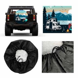 MIYASANG I Go Where I'm Towed Spare Tire Cover Tent Campfire Caravan Outdoor Tourism Pine Trees River Weatherproof Universal Wheel Protectors Camper Tire Covers for Trailer Rv Travel(17 inch)