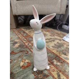 Martha Stewart White Striped Easter Bunny Egg Figurine - Ceramic - Modern 10.5”