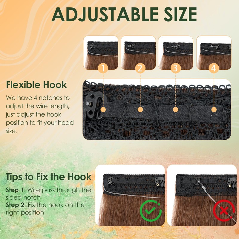 Benehair #4 Medium Brown Real Hair Secret Wire Extensions Remy