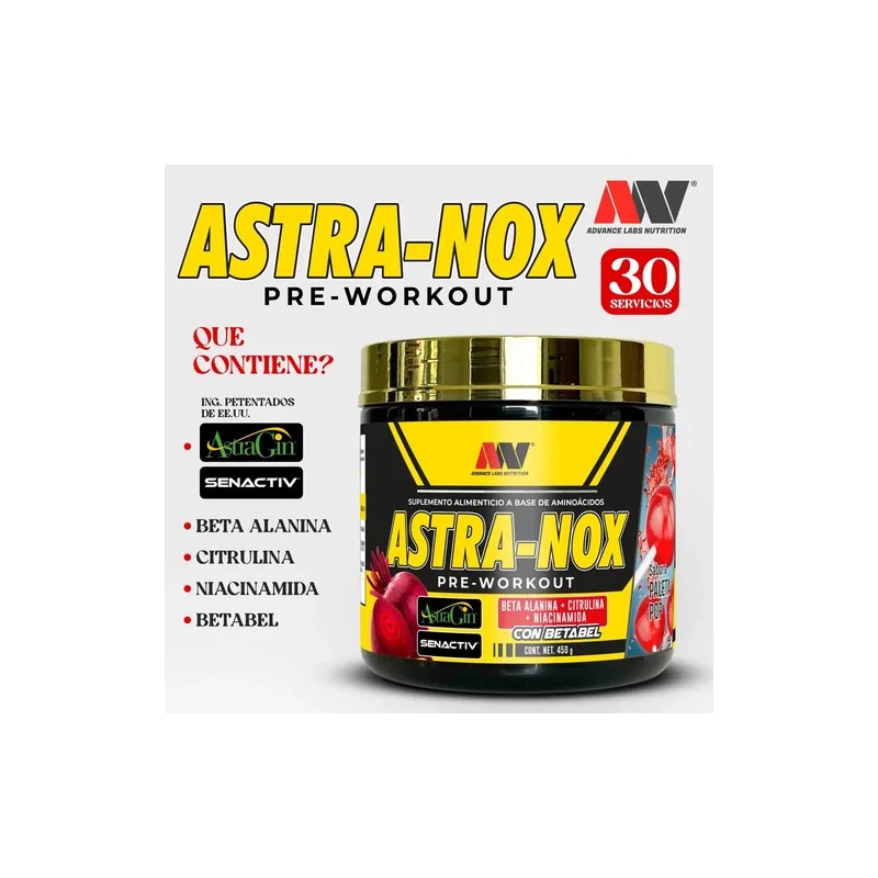 Advance Labs Astra-nox Pre-workout Con Astragin, Senactiv Sabor Gomitas
