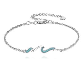 URONE Wave Bracelet 925 Sterling Silver Turquoise Wave Bracelet Ocean Beach Jewelry Gifts for Women