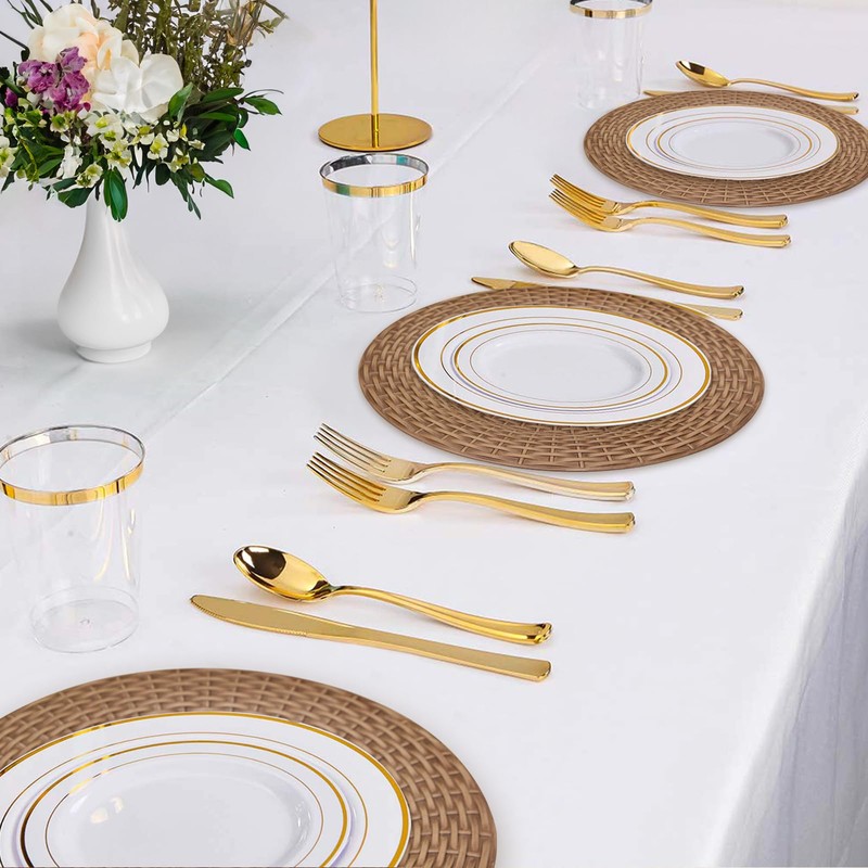 MAONAME Faux Rattan Charger Plates Set of 6, Table Chargers