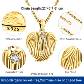 Eusense Gold Heart Locket Necklace that Hold 2 Pictures Inside Womens Small Photo Locket Heart Shaped Angel Wing Locket Pendant Relicario Para Fotos