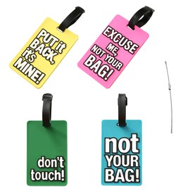 Funny Luggage Tags 4 Pack Bright Color PVC Suitcase Tags Luggage Labels for Suitcase Travel Bag Tags with Name ID Card