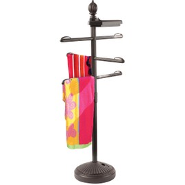 O2COOL Pool & Spa Valet, Adjustable Pool & Patio Towel Holder with Weighted Base, Outdoor Towel Bar, Poolside Table, Bronze