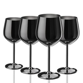 WOTOR Black Wine Glasses Set of 4, 18oz Stainless Steel Wine Glasses, Unbreakable & Portable Stemmed Metal Wine Glass for Outdoor, Travel, Camping and Pool, Ideal Gift for Wine Lovers (Black)