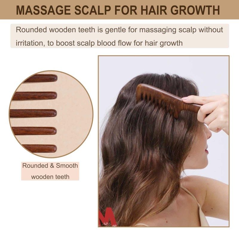Wooden Comb, Wide Tooth Comb for Scalp Massage & Distribute