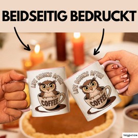Sarkastische Eule Tier Kaffee Tasse Geschenk Lustige Geschenkidee Spruch Das Leben Beginnt Nach Dem Kaffee (Rosa)