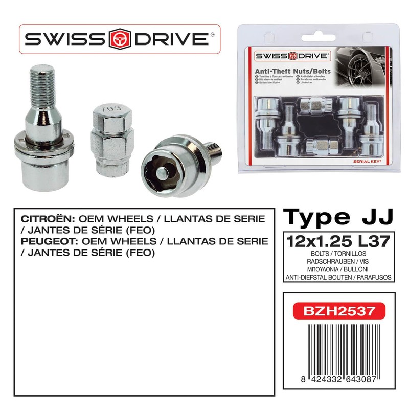 CAR+ ATB1225 Anti-Theft Locking L37 Wheel Nuts/Bolts 4-Piece Set
