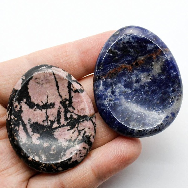 Oiness 2 Color Pieces Worry Stone Crystal Healing Stone (Rhodonite and Sodalite Worry Stone)