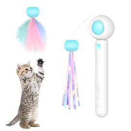 Telescopic Cat Teaser Wand,Interactive Toys for Cats Foldable Wand Funny Sticks and 2 Replacement Feather &TasselTeaser for Kitten Cat Catcher Having Fun Exercise Playing (Blue)