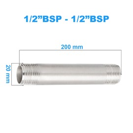 ERGAOBOY 2 Pcs 200mm 1/2" x 1/2" Male BSP Nipple Cast Pipe 304 Stainless Steel Pipe Fittings