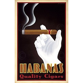 Picture Peddler Habanas Quality Cigars by Steve Forney Vintage Travel Cuba Poster Image and Overall Size is 18x28 Inches