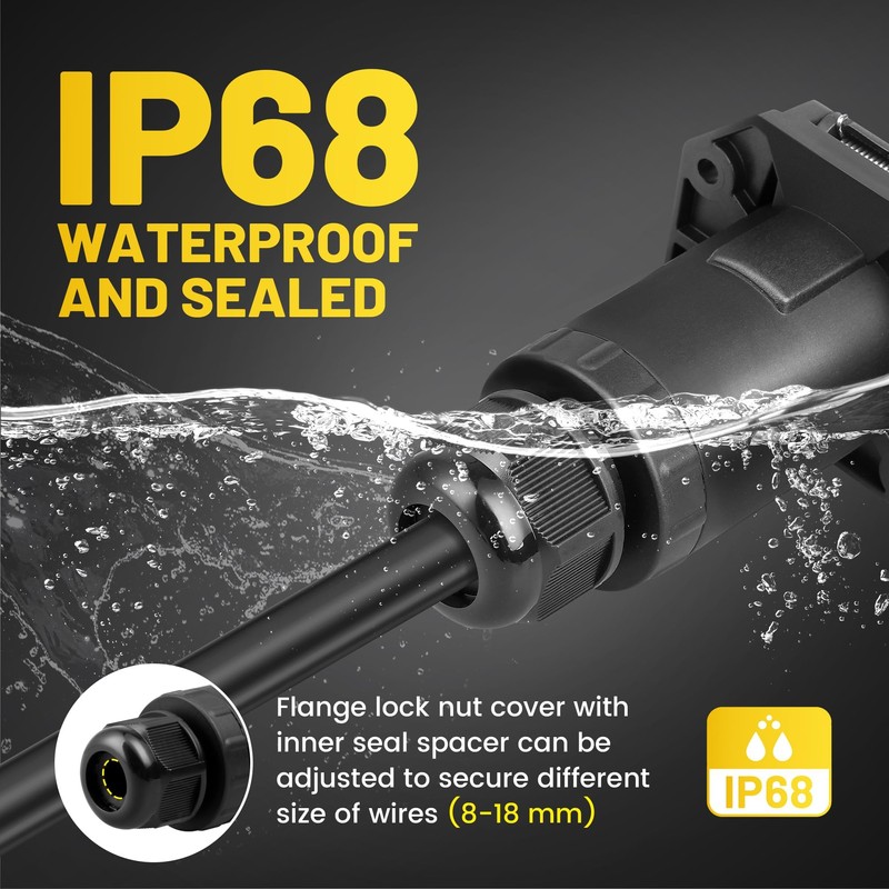 Oyviny RV 7 Pin Trailer Plug with IP68 Waterproof Seal,