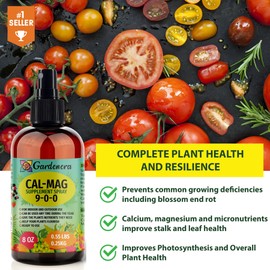 𝐏𝐑𝐄𝐌𝐈𝐔𝐌 Ultra Pure Professional Grade Cal-Mag Fertilizer Spray - 8oz Bottle - High-Grade Calcium, Magnesium & Iron Plant Supplement - Corrects Common Plant Deficiencies (9-0-0 NPK)