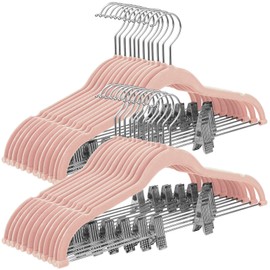 SONGMICS 30-Pack Pants Hangers, 16.7-Inch Long Velvet Hangers with Adjustable Clips, Non-Slip, Space-Saving for Pants, Skirts, Coats, Dresses, Tank Tops, Pink UCRF12PK30