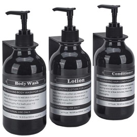 Black Wall Mount Shower Dispensers for Bathroom Refillable for Shampoo Conditioner Wash Hand Dish Lotion Oil Soap Bottles with Pump & Waterproof Labels, 17oz, 3 Chamber