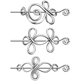BBTO Celtic Shawl Pin 3 Pcs Crossed Knots Budding Spiral Crocheted Scarf Pin Cloak Pin Sweater Brooch for Women Knitter Handmade Cape(Silver)