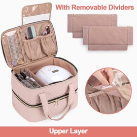 Yarwo Nail Polish Organizer Case Holds 50 Bottles(15ml/0.5 fl.oz) and Nail Lamp, Double Layers Nail Polish Bag with Adjustable Dividers for Nail Art Tools, Dusty Rose (Bag Only, Patent Design)