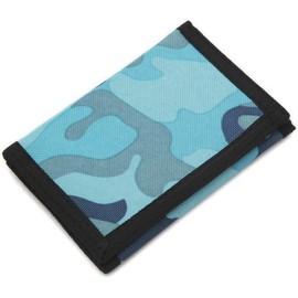 DV Canvas Trifold Wallet, Camouflage Print, 11.5 cm x 10 cm, with Key Clip and Zip Coin Section (Turquoise Blue Camouflage)