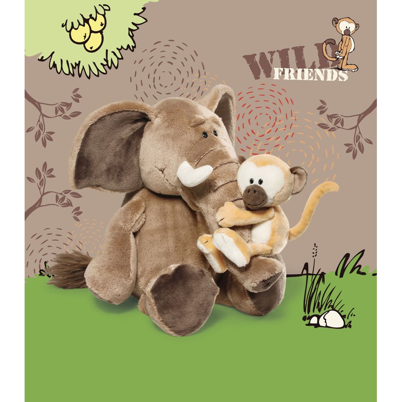 NICI Roll Pencil Case Elephant and Monkey Plush 26 x