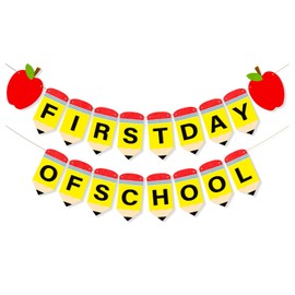 Mindsoft First Day of School Pencil Banner for Back with School Garland Decorations Crayons Pencils Felt Bunting Banners for Classroom Decorations Party Supplies