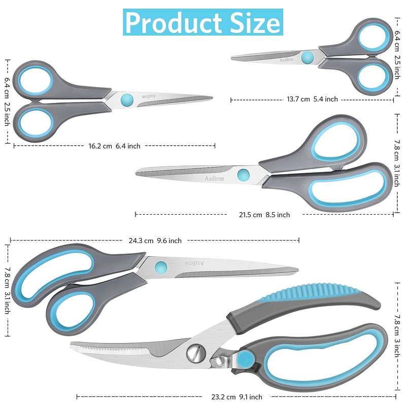 Asdirne Scissors, Kitchen Scissors with Sharp Stainless Steel Blades and
