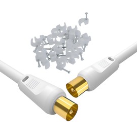 Reulin TV Aerial Cable 4M Long Male to Male Antenna Coaxial Wire 4 M Slim 3C2V RF Coax Lead Compatible with Televison Signal Amplifiers Y Splitter Wall Socket Booster Sky Box Gold Plated 4 Metres