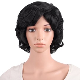 MapofBeauty MapofBeauty 11.8 Inch/30 cm Special Elderly Short Curly Fashion Wigs(Black)