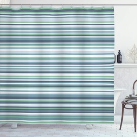 Ambesonne Striped Shower Curtain, Abstract Narrow Bands Group of Long Same Bars Vintage Geometric Artwork Image Print, Cloth Fabric Bathroom Decor Set with Hooks, 70" Long, Teal Blue