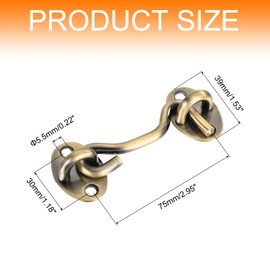 sourcing map 3 Inch Hook and Eye Latch, Barn Door Lock Privacy Hardware Stainless Steel Gate Lock for Window Cabin Hooks Sliding Door Bedroom Bathroom, Bronze