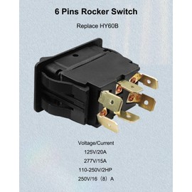 6 Pin Rocker Switch Replace HY60B, ON-Off-ON Push Button Switch, 125/250 V 20/15 A Pushbutton Switch for Industrial Electric Power Equipment Control