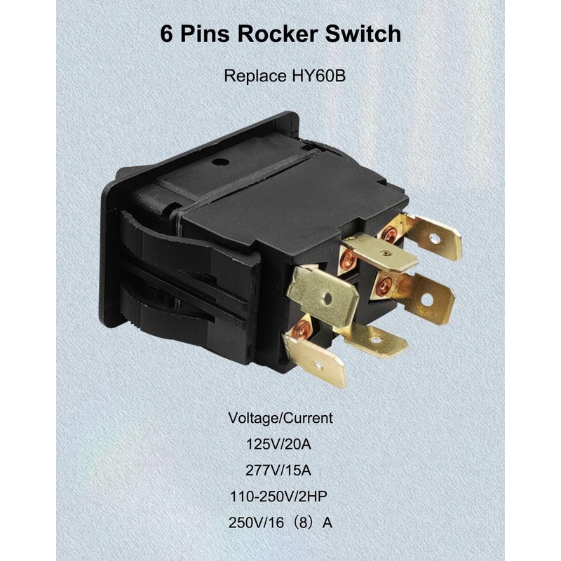 6 Pin Rocker Switch Replace HY60B, ON-Off-ON Push Button Switch,