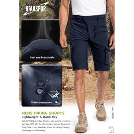 Hiauspor Men's Hiking Cargo Shorts Quick Dry Lightweight Casual Fishing Tactical Golf for Outdoor with 5 Pockets(Dark Navy,Medium)