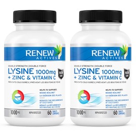 Renew Actives RENEW ACTIVES L-Lysine 1000 mg per Serving with Zinc & Vitamin C C Supports Immune Function, Collagen Formation, Antioxidant Support, & Healthy Skin, Hair, & Nails C Made in Canada C 60 Tablets (2pk)