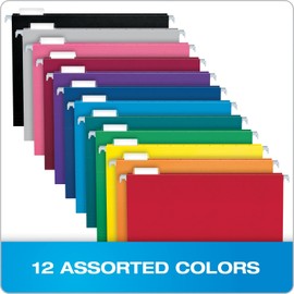 Pendaflex Hanging File Folders Bulk for Filing Cabinet with Tabs Letter Size - 50 Pack of 12 Assorted Color File Folders - 1/5 Cut Adjustable Tabs - Manilla File Folders 8.5 X 11