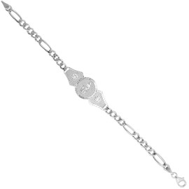 Sterling Silver St. Jude Bracelet for Women with Figaro Links Diamond Cut Finish 1/2 inch Wide 7 inch Long