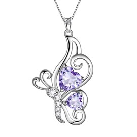 Purple Butterfly Heart Necklace Women 925 Sterling Silver Animal Butterflies June Created Alexandrite Birthstone Alexandrite Pendant Crystal Wedding Birthday Jewelry DP0307U