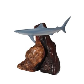 Blue Shark by John Perry 6in Long Sculpture Airbrushed on Polished burlwood Base. Signed