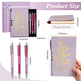 Resurhang 5 Pcs Work Bestie Gifts for Women Appreciation Gifts for Coworkers Leather Journal 3 Ballpoint Pens with Box Thank You Present for Work Bestie Female Leader (Purple)