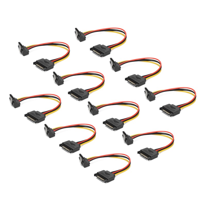 10 Pack SATA Cables 15 Pin 90 Degree Male to