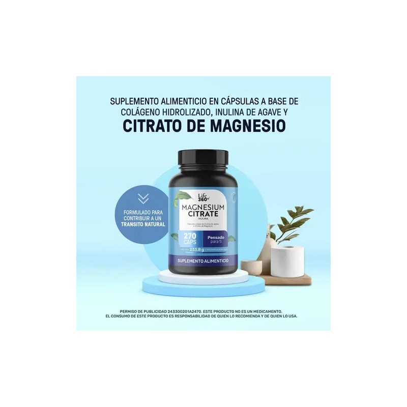 Citrato Magnesio Alta Pureza 270 Cápsulas Life360 Sabor