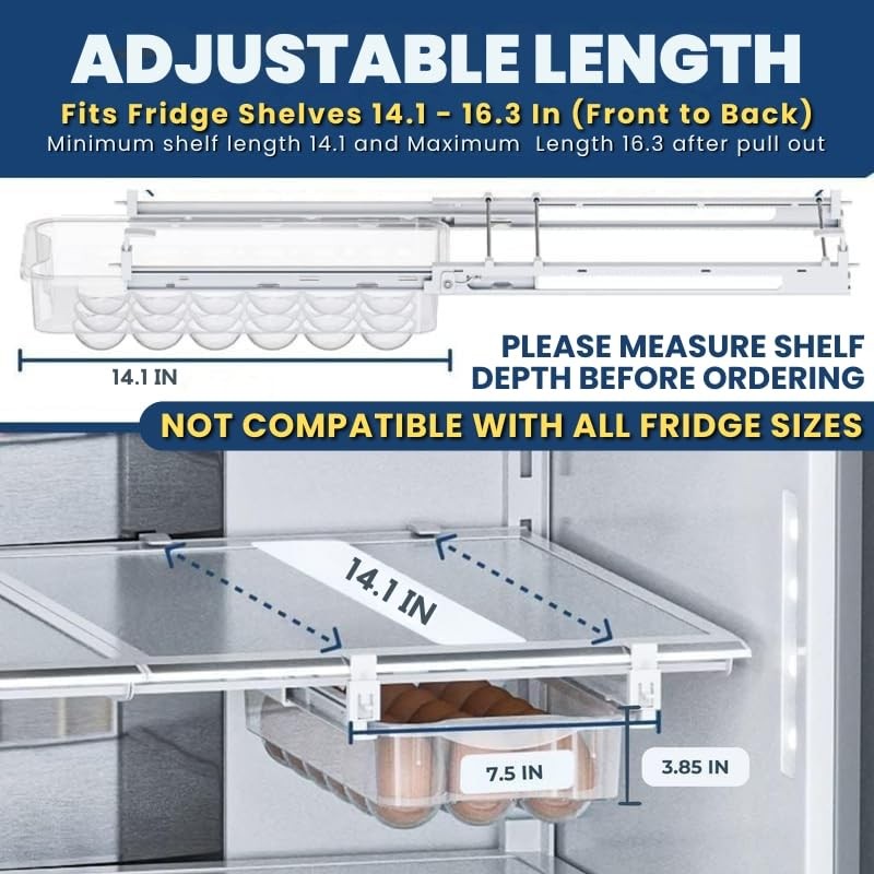 TidyFriend Refrigerator Egg Drawer 14"x7.5"x3.95" – Snap-On Egg Holder with