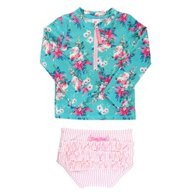 RuffleButts® Girls Fancy Me Floral Long Sleeve Rash Guard Bikini - 5